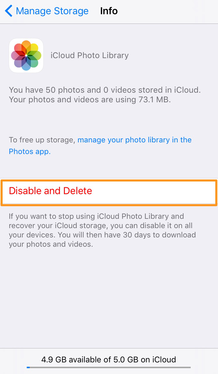 Disable iCloud Photo Library to Delete Photos from iCloud