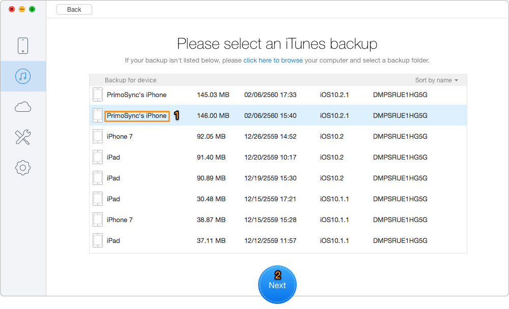 Retrieve Lost iOS data on iDevices from iTunes Backup – Step 2