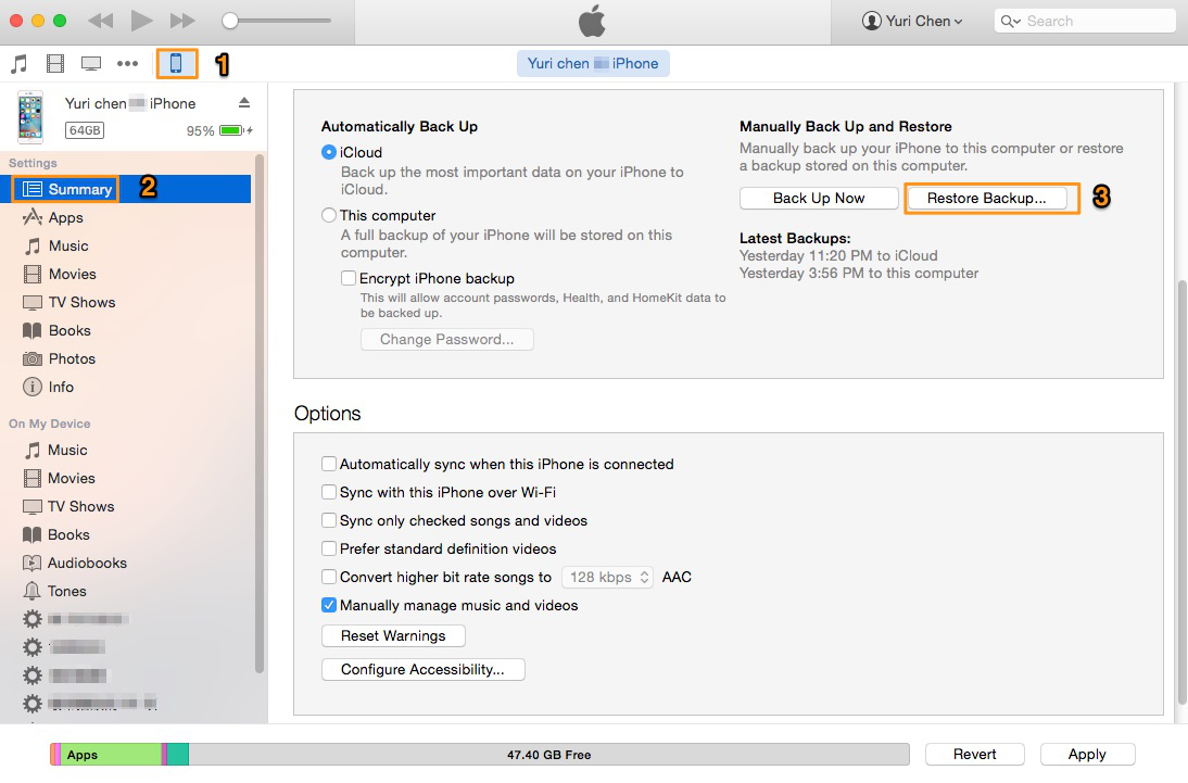  How to Restore iPhone via iTunes Backup