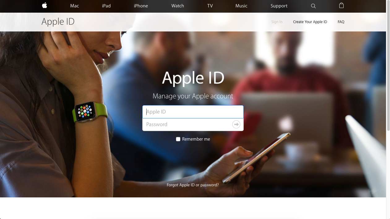 Apple ID login page