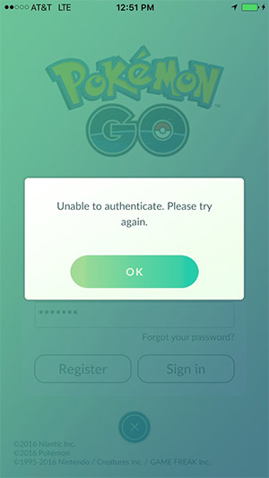 Common Pokémon Go Problems - Unable to Authenticate