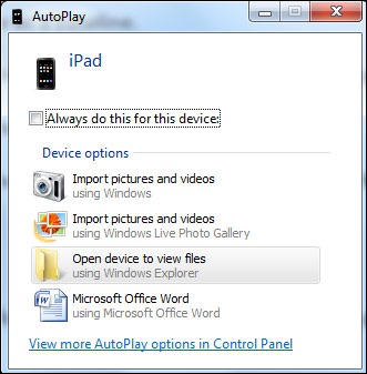Download Pictures from iPad to Computer with AutoPlay