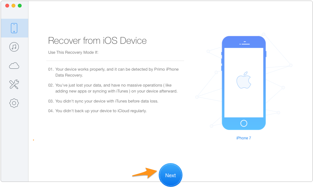 Export iMessages from iPhone 7 via Primo iPhone Data Recovery – Step 2