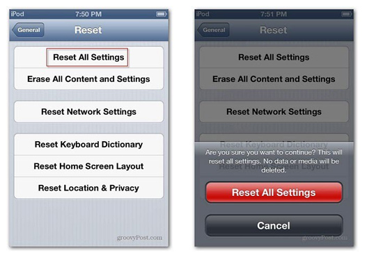 How to Reset iPod touch’s Settings – Step 2