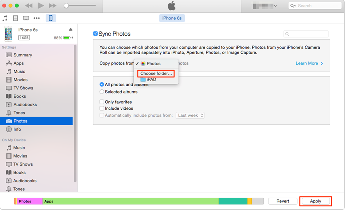 Transfer Pictures from Mac to iPhone Using iTunes