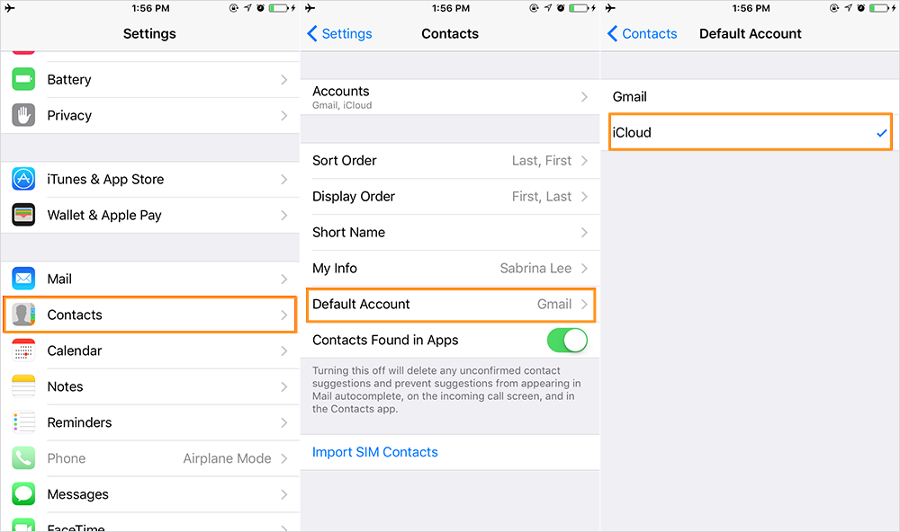 Fix iCloud Contacts Not Syncing – Set iCloud as Default Account