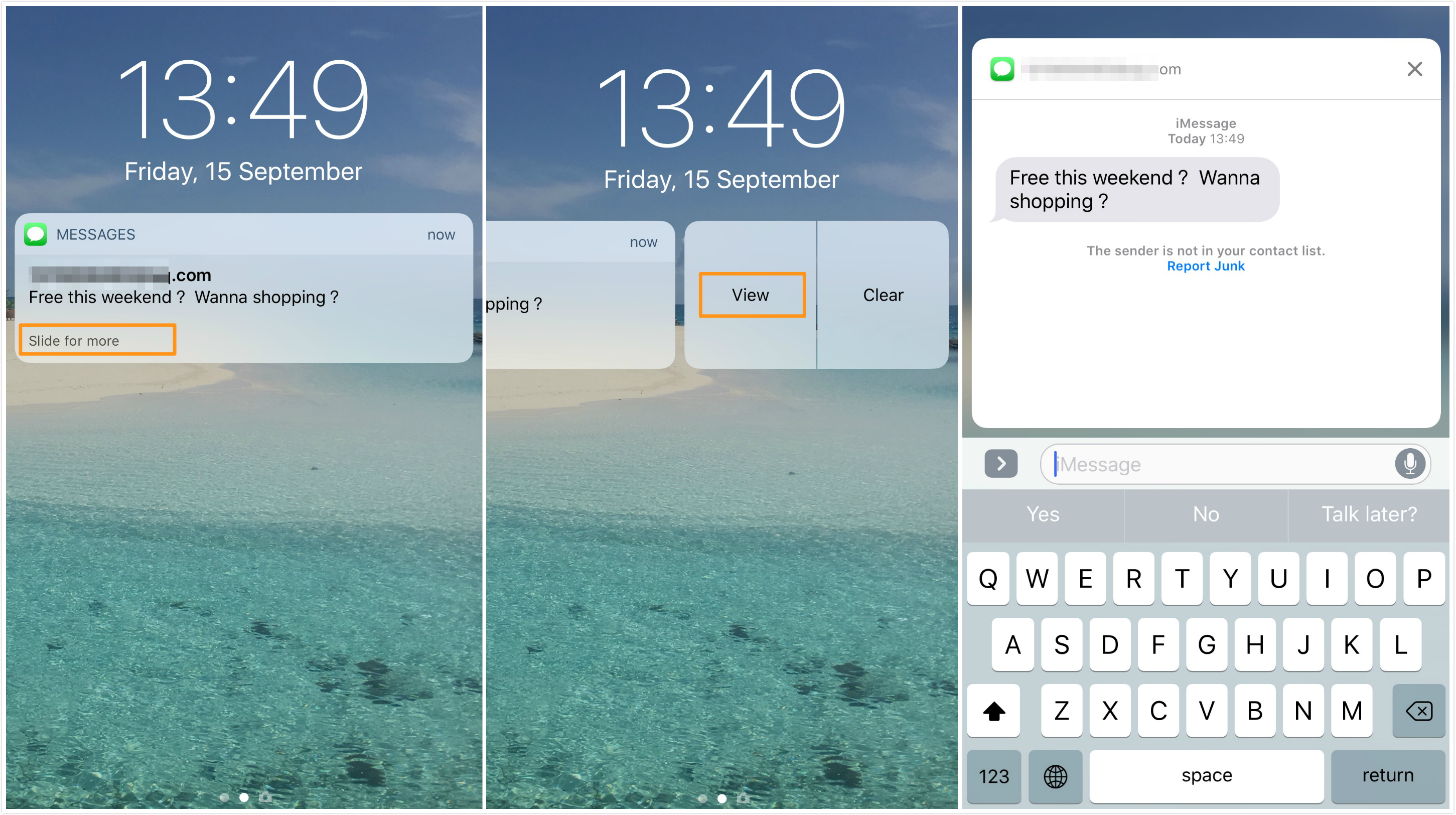 You have received a new message. IMESSAGE. IOS Push present Screen example. IOS present Push.