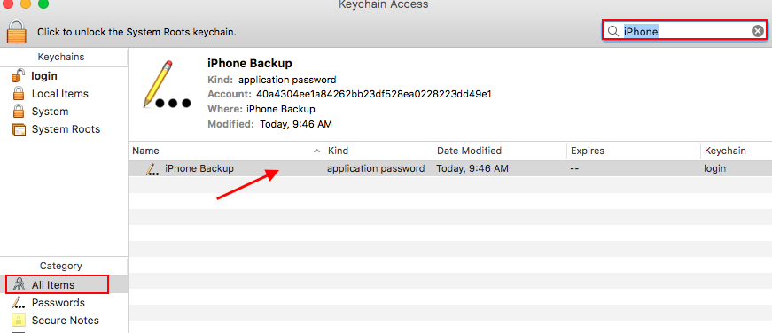 Recover Forgotten iPhone Backup Password with Keychain - Step 2
