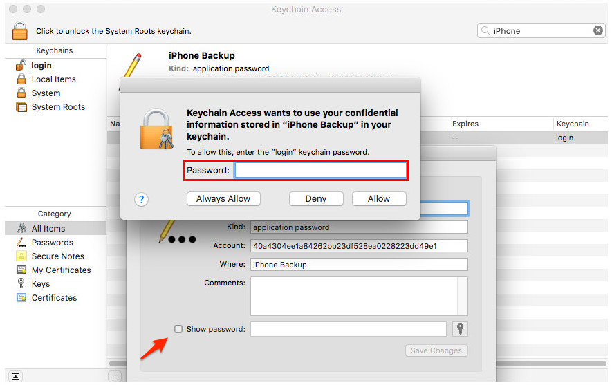 Recover Forgotten iPhone Backup Password with Keychain - Step 3