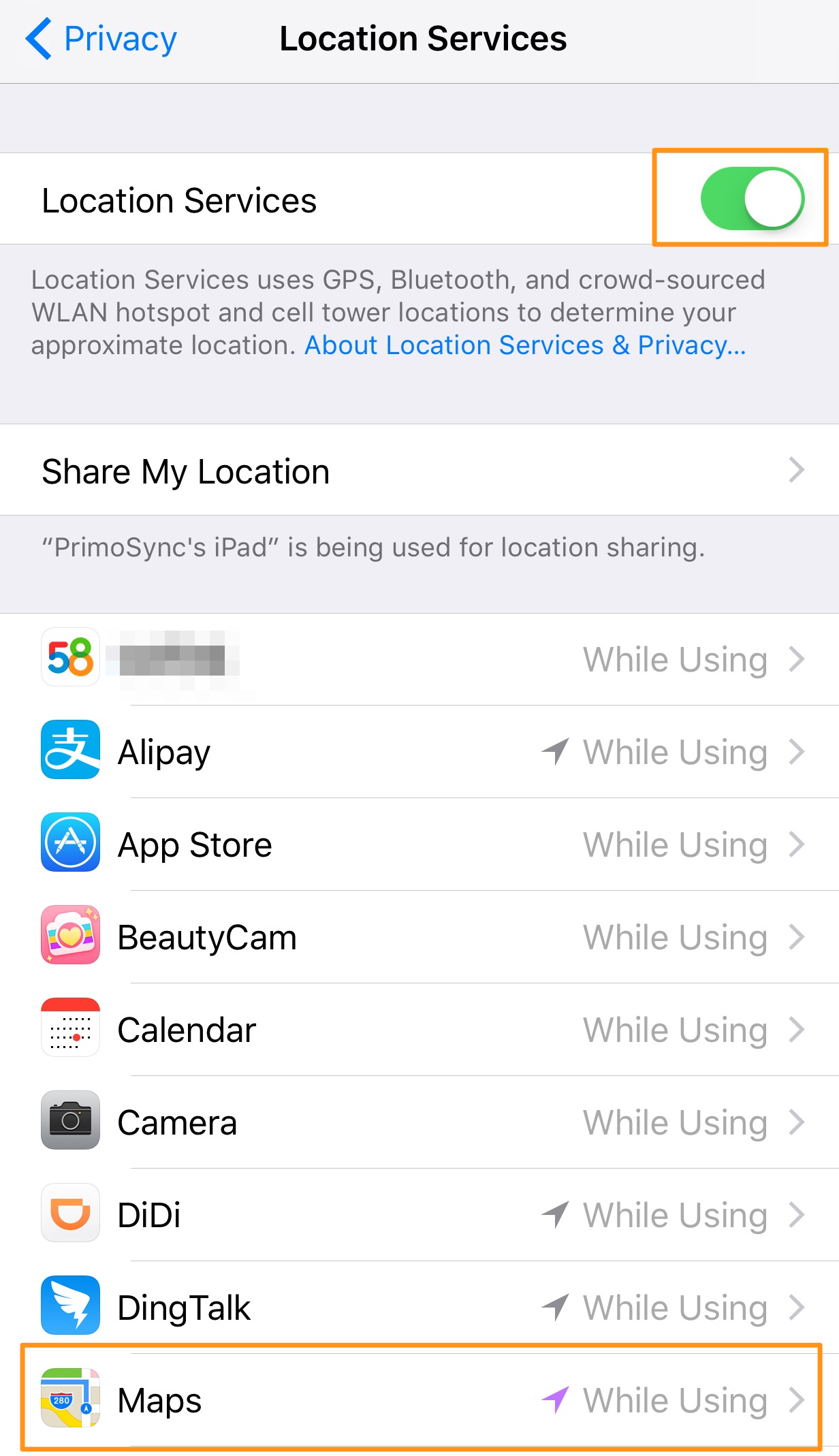 Enable the Location Services on iOS 11