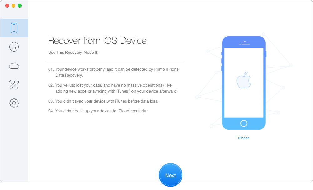 Print Contacts from iPhone/iPad via Primo iPhone Data Recovery – Step 2