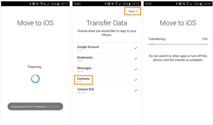 Transfer Contacts from Android to iPhone 8