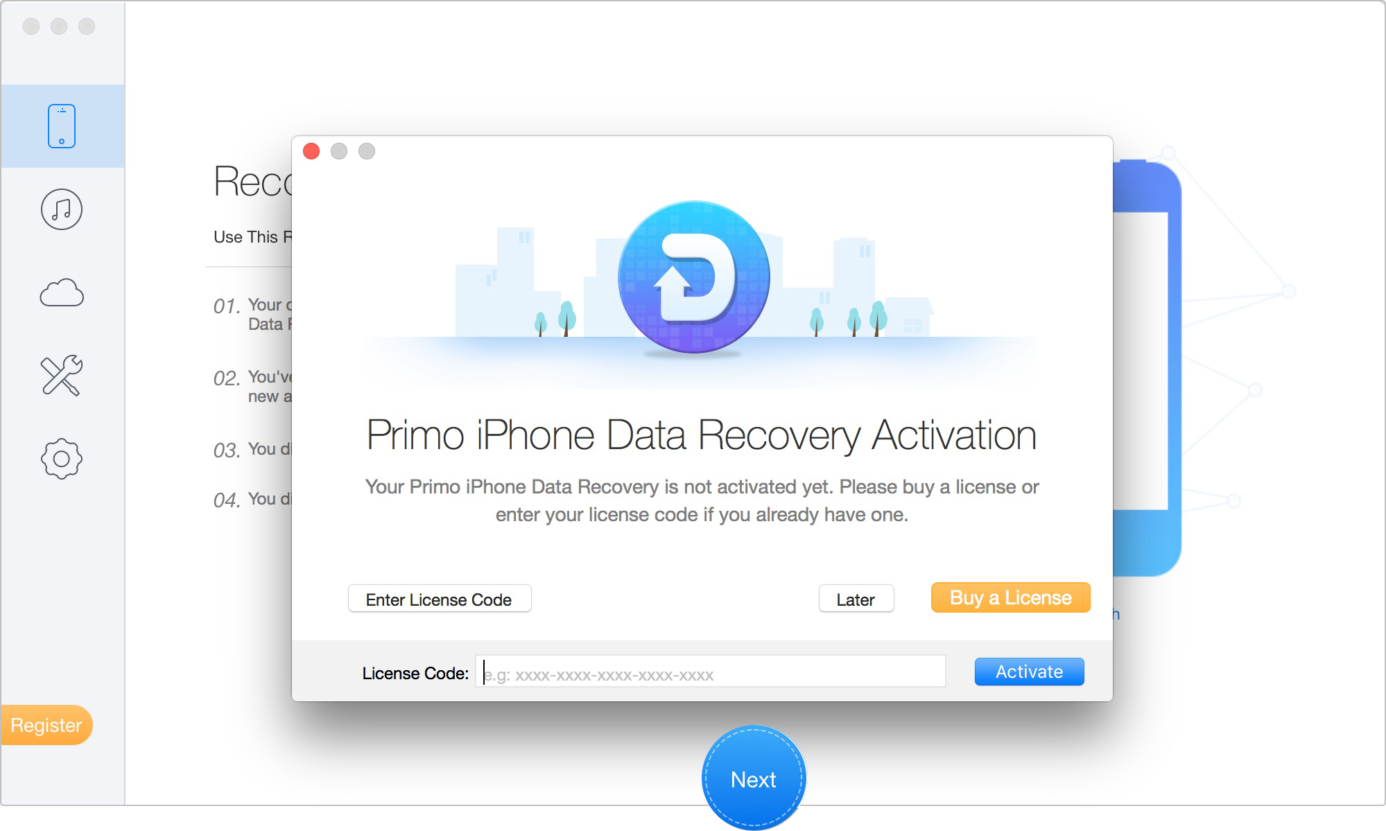 Activate Primo iPhone Data Recovery