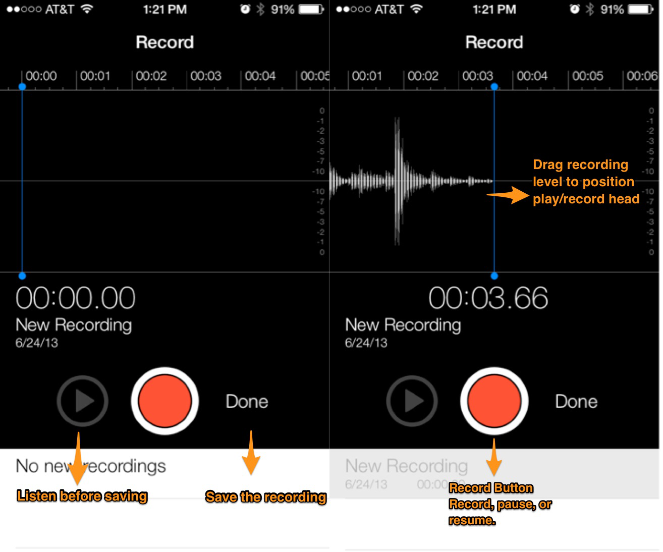 The interface of Voice Memos on iPhone