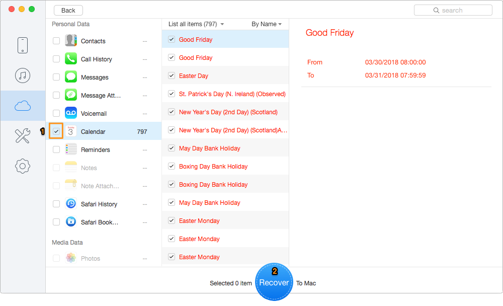 Export iCloud Calendar with Primo iPhone Data Recovery - Step 3