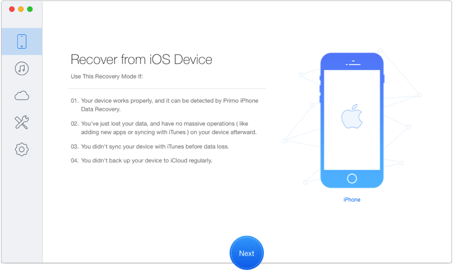 Get iPhone Messages on Mac with Primo iPhone Data Recovery - Step 1