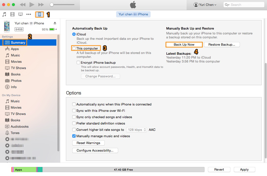 How to Make an iPhone Backup with iTunes – Step 2
