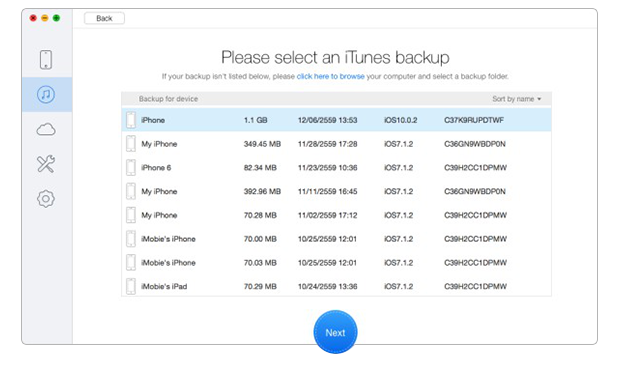 Restore Deleted Call History on iOS 10 with Backups – Step 2