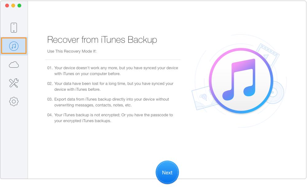 Retrieve Deleted Text Messages on iPhone via iTunes Backup – Step 1