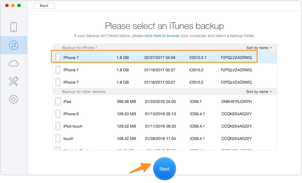 Retrieve Deleted Text Messages on iPhone via iTunes Backup – Step 2