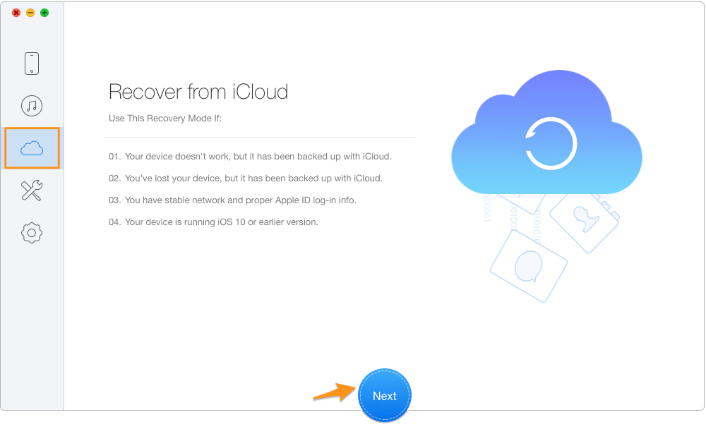 Retrieve Deleted Text Messages on iPhone via iCloud Backup – Step 1