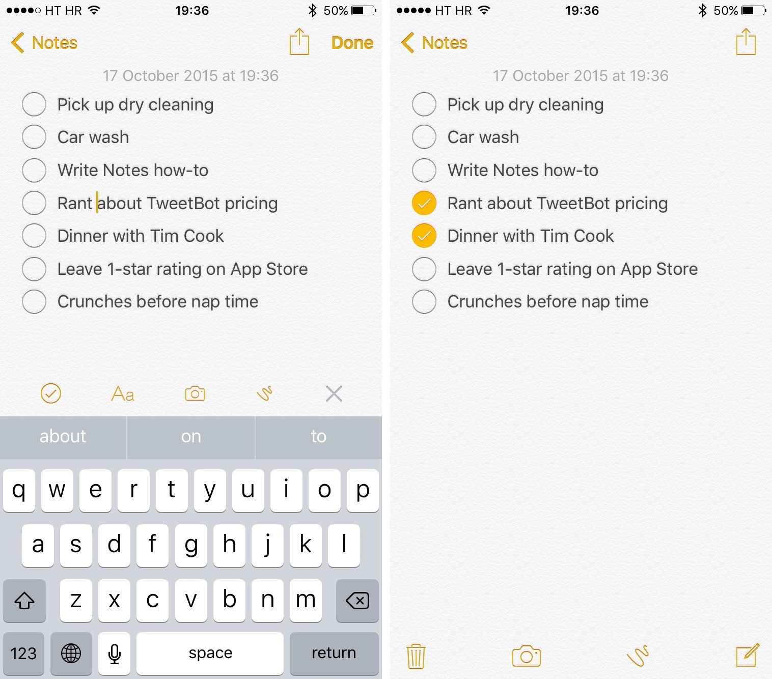 The Screenshot of Notes on iPhone