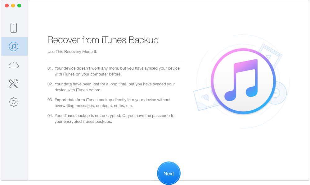 How to Recover Lost Notes on iPhone –from iTunes Backup – Step 1