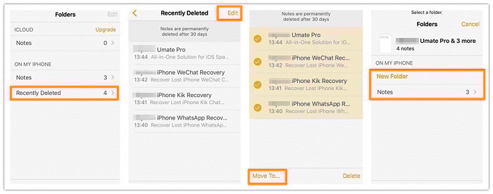 Recover Deleted Notes on iPhone 8 from Recently Deleted Folder
